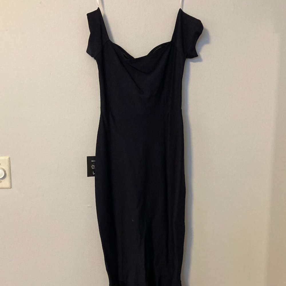 Lulus navy blue off the shoulder mermaid dress